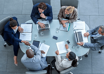 Team collaborating in office