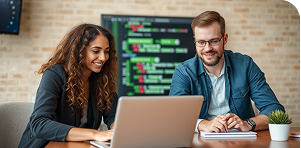 Team working with laptops