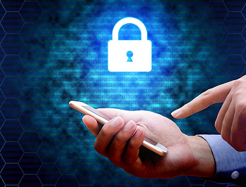 Mobile phone with security shield icon